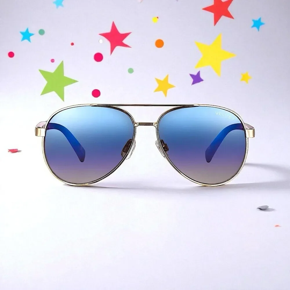 Velvet Eyewear Bonnie Aviator Sunglasses in Silver Flash w/microfiber pouch